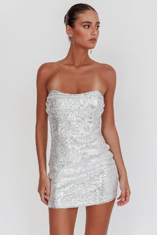 She Slays Strapless Sequin Dress Silver Dapper Women's 1920S