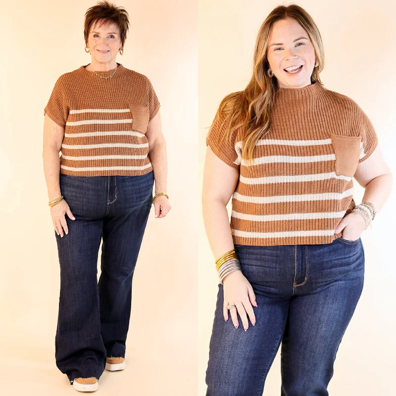 Repeat Worthy Striped Cap Sleeve Sweater in Camel Brown Country