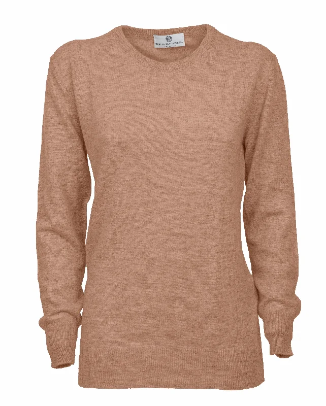 NEW FALL 24 - Women's Pure Cashmere Original Crew Neck Sweater Camel by Monticelli Cashmere Sophisticated Women's Tailored