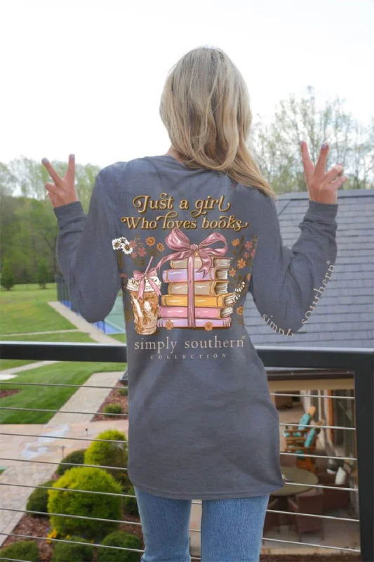 Simply Southern Long Sleeve Books T-Shirt for Women in Charcoal Heather | LS-BOOKS-CHARCOALHTHR Laid - back Women's Vibe