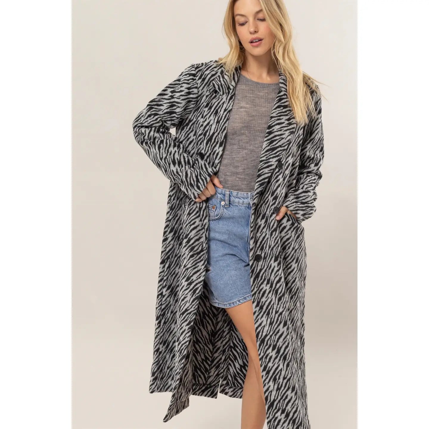 Classic Zebra Pattern Long Coat Luxurious Women's High -  end