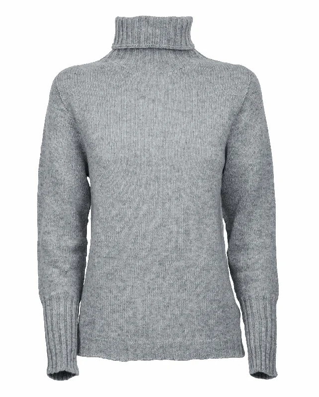 NEW FALL 24 - Women's Classic Cashmere Turtleneck Sweater Melange Gray by Monticelli Cashmere Vintage Women's 1970S 