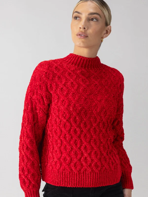 Cable Mock Neck Sweater Mars Red Sporty Women's Tennis
