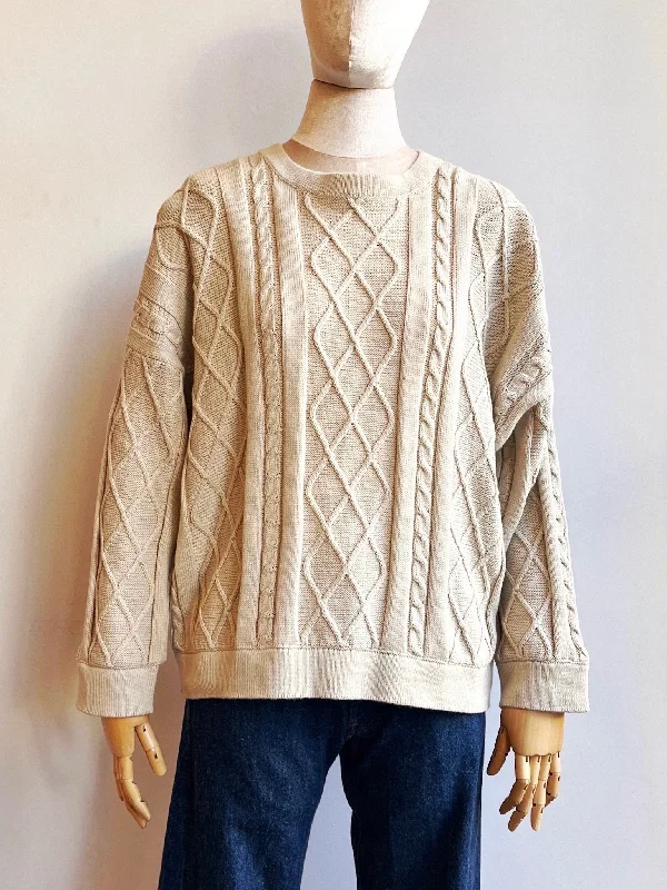 Oversized Cotton Cable Knit Sweater - Antique White