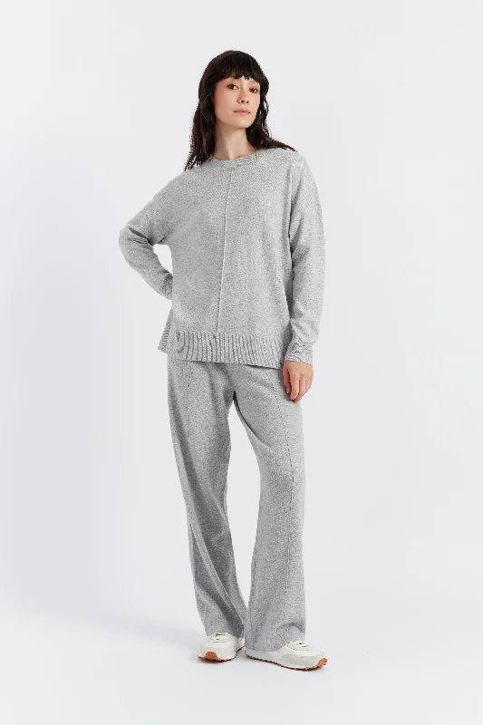 Light-Grey Wool-Cashmere Slouchy Sweater Monochromatic Office Style