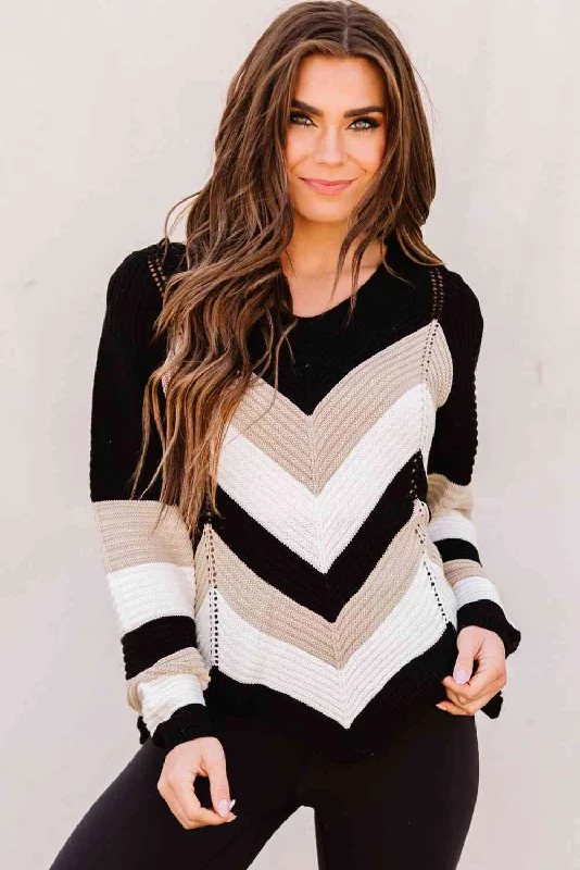 Color Block Rib-Knit Sweater Bohemian Women's Free