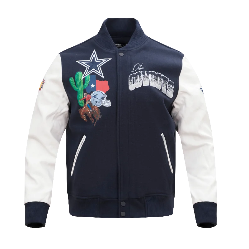 NFL DALLAS COWBOYS HOMETOWN WOOL MEN'S VARSITY JACKET (MIDNIGHT NAVY/WHITE)