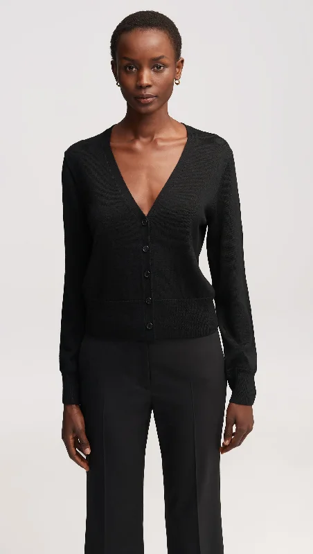 Everyday Knit Crew Cardigan in Merino Wool | Black Stylish Women's Neon