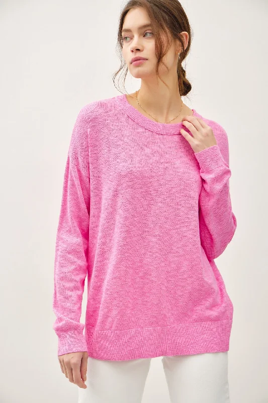 Pink Oversized Slub Knit Sweater Sporty Women's Tennis