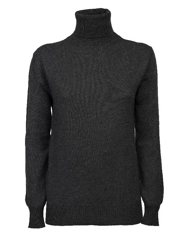 NEW FALL 24 - Women's Pure Cashmere Turtleneck Sweater Charcoal by Monticelli Cashmere Sharp Women's Italian