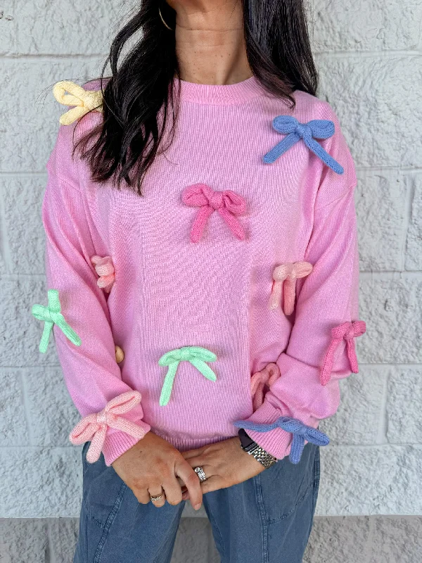 Bow Tied Delight Pink Sweater Business