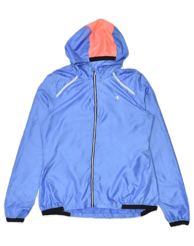 CHAMPION Womens Hooded Rain Jacket UK 16 Large Blue Polyester Bold Women's Animal Print