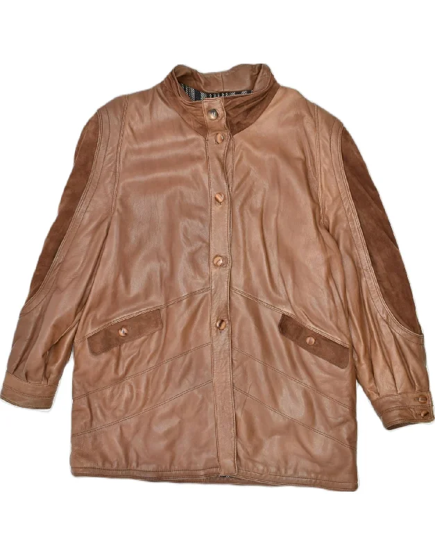 VINTAGE Womens Leather Jacket IT 48 XL Brown Colourblock Leather Monochromatic All - in - one