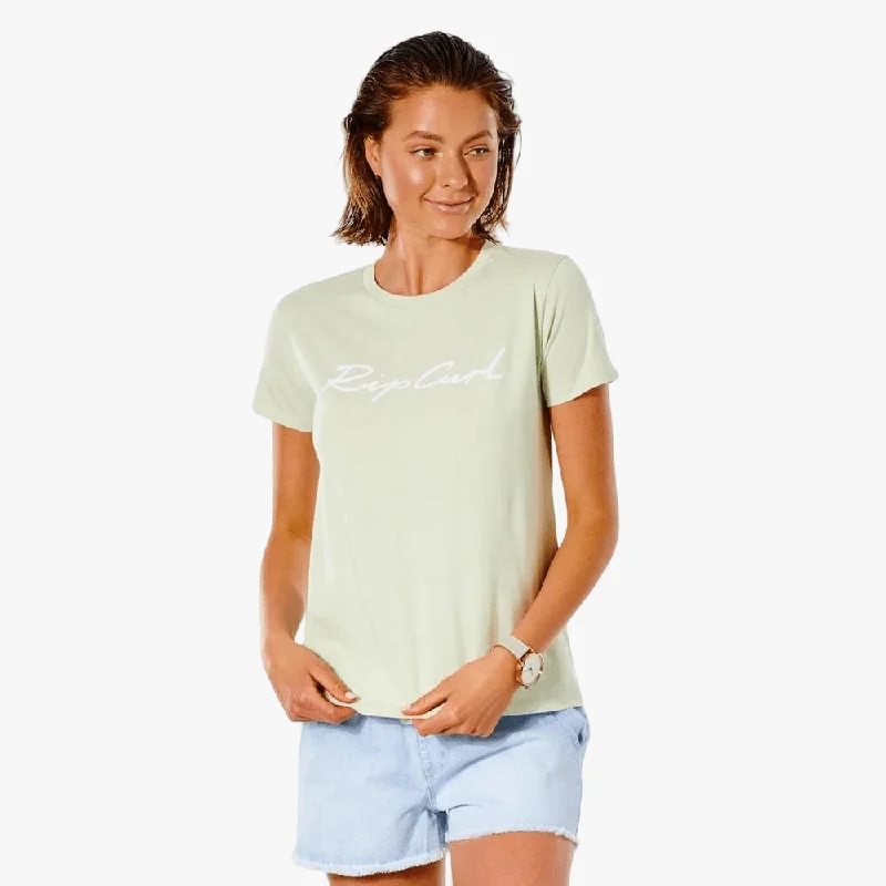 Ripcurl Womens Script Standard Short Sleeve Tee Green Trendy Women's Oversized