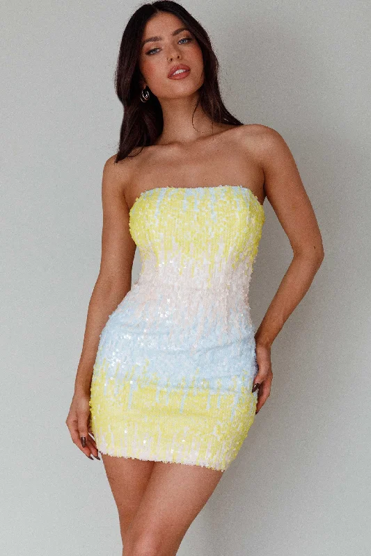 Atlanta Strapless Sequin Mini Dress Gradient Lemon Edgy Women's Punk