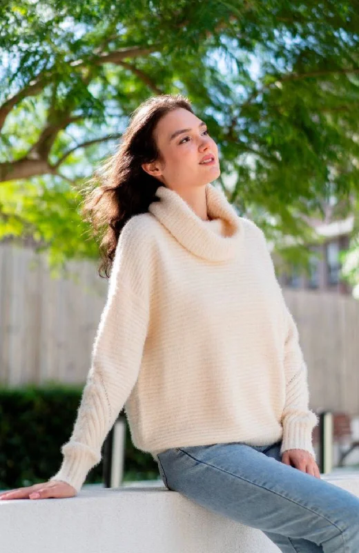 Fluffy CreamCowl Neck Knit Elegant Women's Formal 