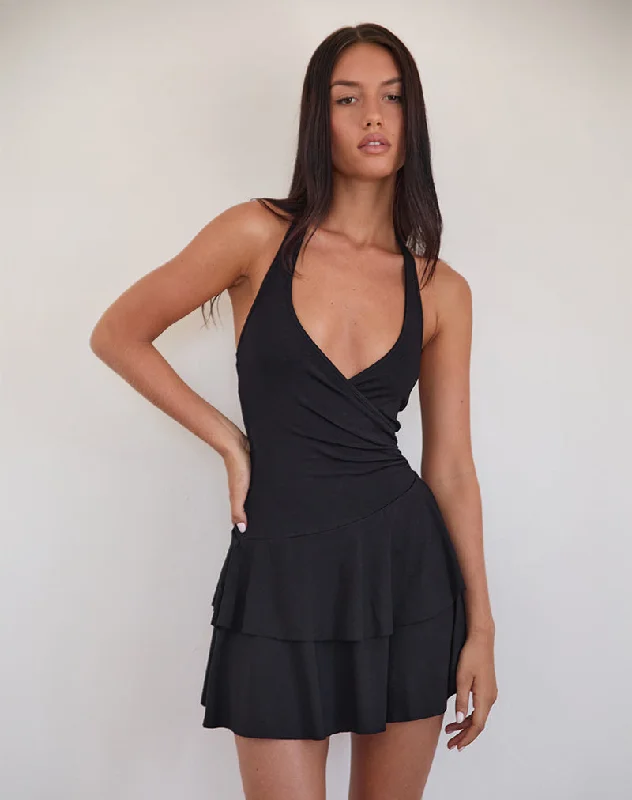 Semary Plunge Wrap Mini Dress in Black Cool Women's Distressed