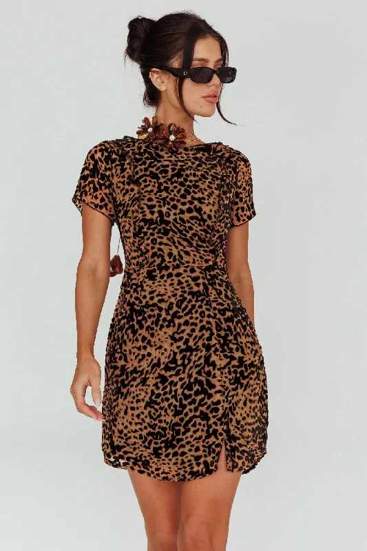 Ring Leader Short Sleeve Mini Dress Leopard Black Vintage Women's 1970S 
