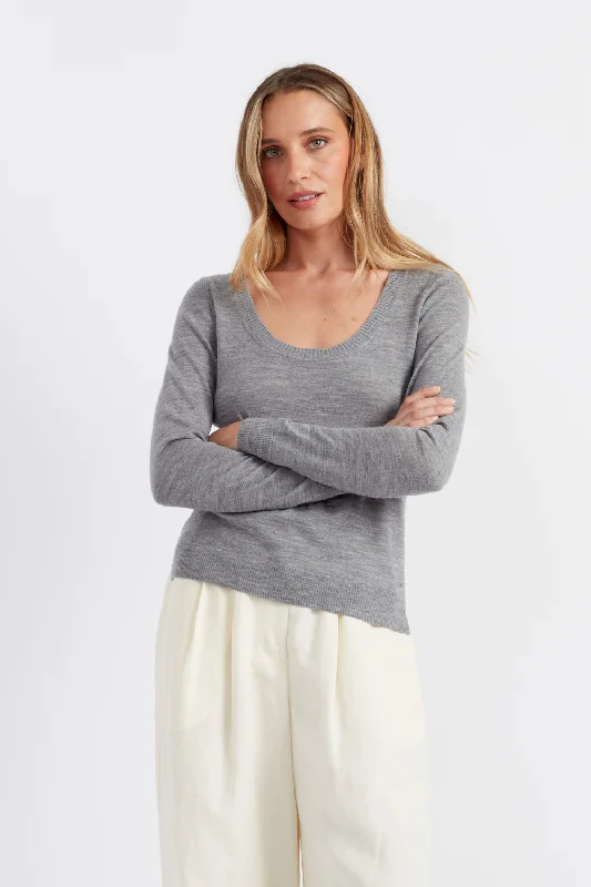 Grey Pure Merino Scoop Neck Sweater Monochromatic All - in - one