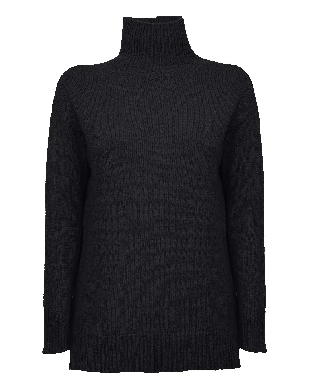 NEW FALL 24 - Women's Wool & Cashmere Funnel Neck Sweater Black by Monticelli Cashmere Scandinavian
