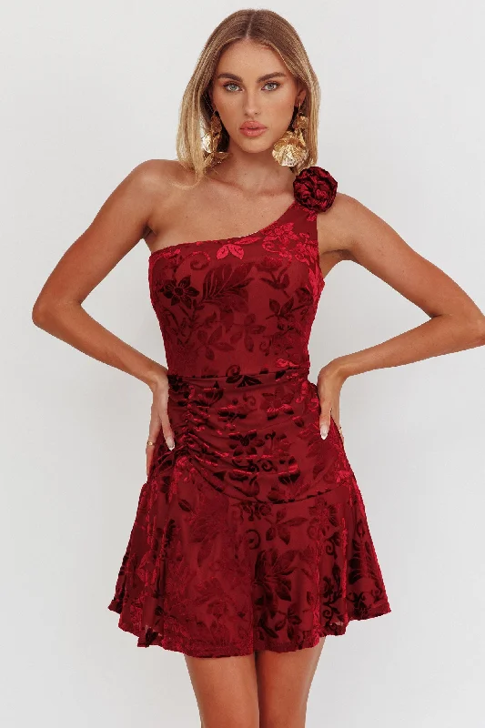 Midnight Aura One Shoulder Mini Dress Wine Relaxed Women's 