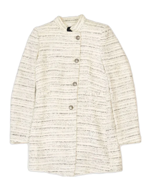 ZARA Womens Overcoat UK 12 Medium Off White Pinstripe Cotton Contemporary 