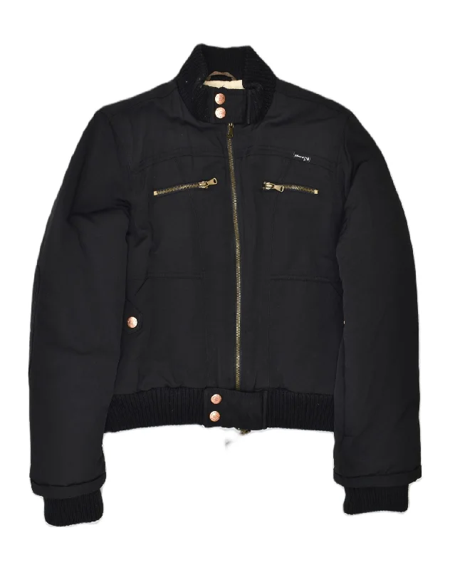 PHARD Womens Bomber Jacket UK 8 Small Black Cotton Artistic Women's Hand - painted