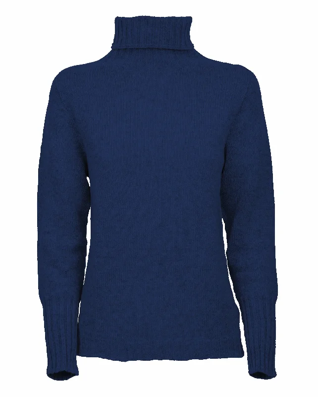 NEW FALL 24 - Women's Classic Cashmere Turtleneck Sweater Melange Blue by Monticelli Cashmere Edgy Women's Punk