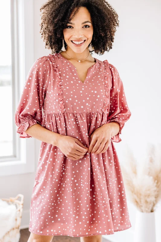 On Your Own Terms Mauve Pink Polka Dot Dress