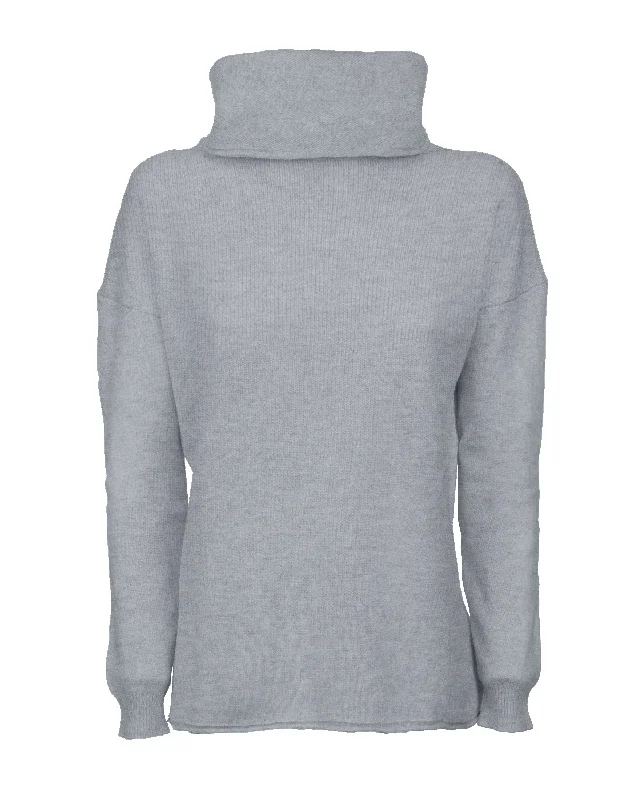 NEW FALL 24 - Women's Oversized Cashmere Cowl Neck Sweater Melange Gray by Monticelli Cashmere Practical Women's Quick - dry