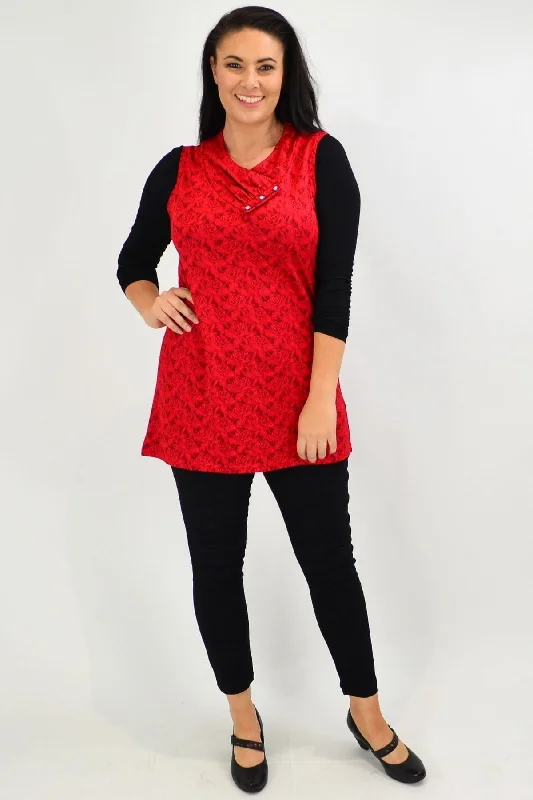 Red Rose Sleeveless Tunic Top