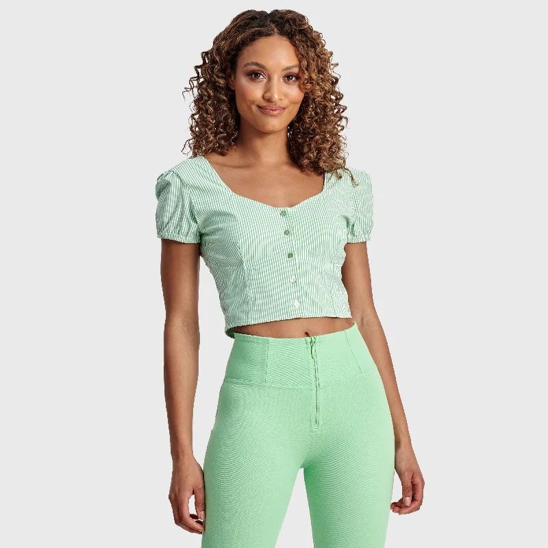 Pinstripe Crop - White + Green