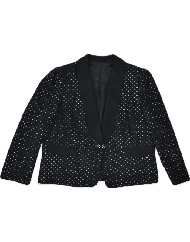 VINTAGE Womens 1 Button Blazer Jacket EU 40 Medium Black Polka Dot Classic Dynamic Women's Moto