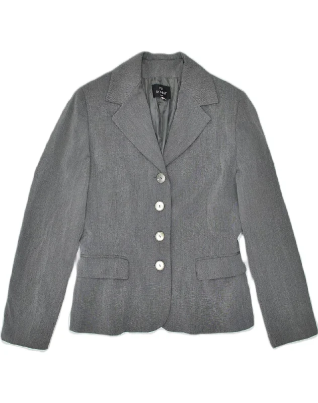 VINTAGE Womens 3 Button Blazer Jacket IT 46 Large Grey Polyester Polished Women's Silk