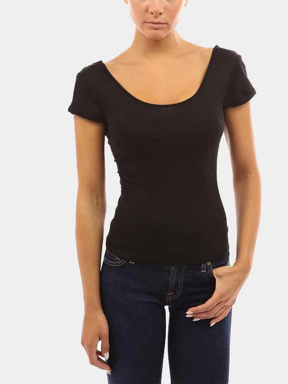 Custom Scoop Neck Lace Black T-Shirts