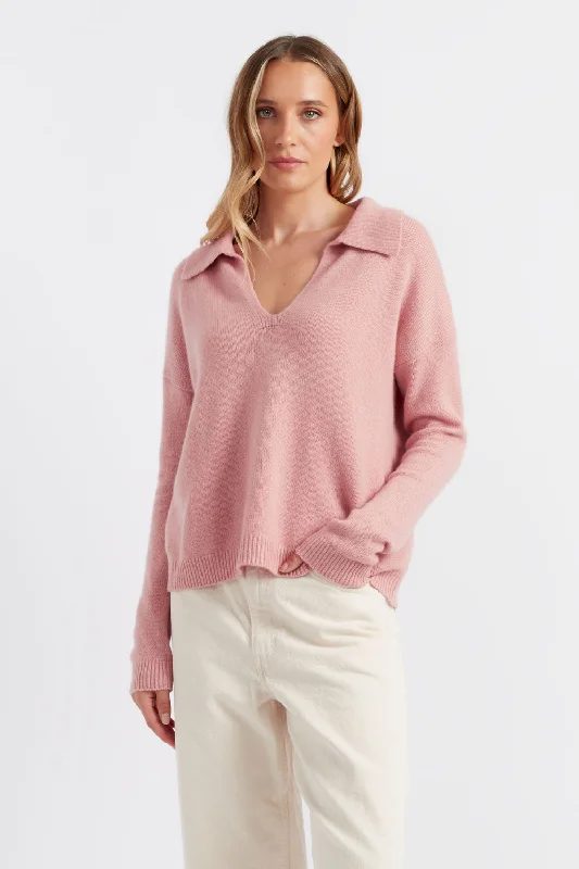 Clay-Pink Cloud Cashmere Collared Sweater Cashmere