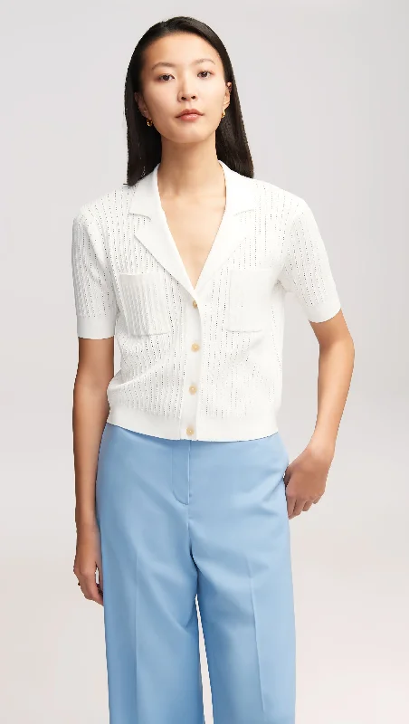 Collared Pocket Knit in Viscose Blend | Ivory Athletic Women's High - 