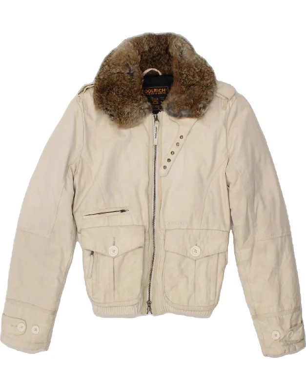 WOOLRICH Womens Bomber Jacket UK 14 Medium Beige Nylon