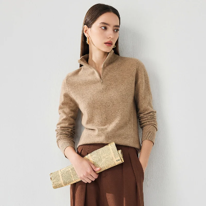 100% Cashmere Womens Half-Zip Mock Neck Pullover Sweater Refined Women's Velvet