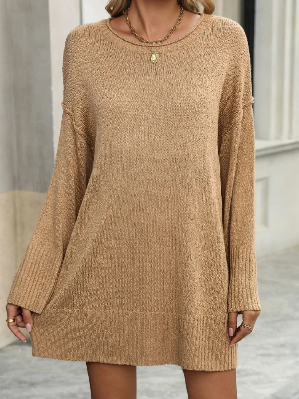 Round Neck Dropped Shoulder Sweater Sporty Women's Tennis