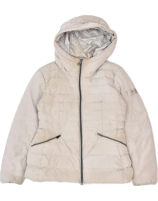 PEUTEREY Womens Hooded Padded Jacket IT 46 Large Grey Polyester Sports Gym