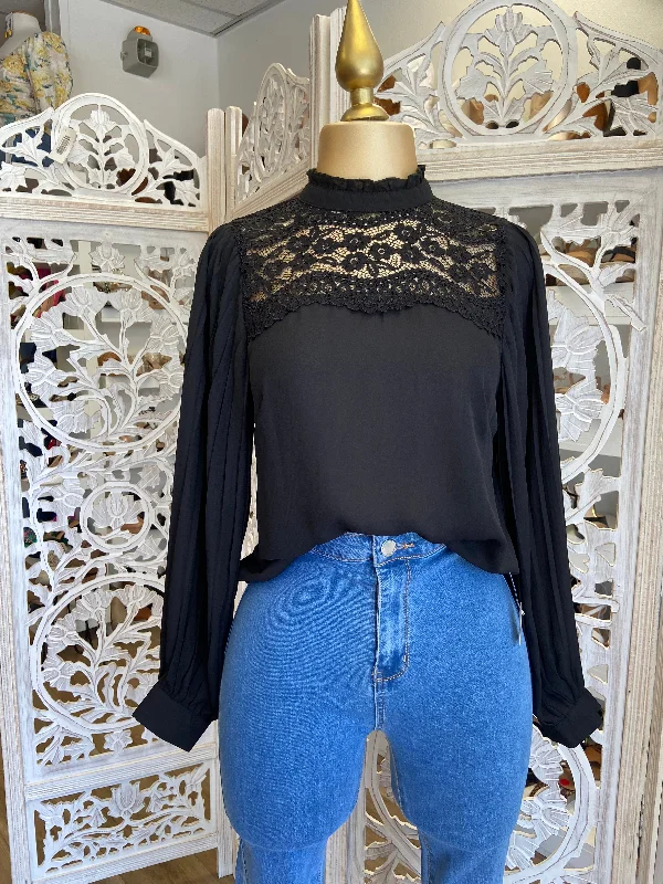 Black High Neck Lace Blouse