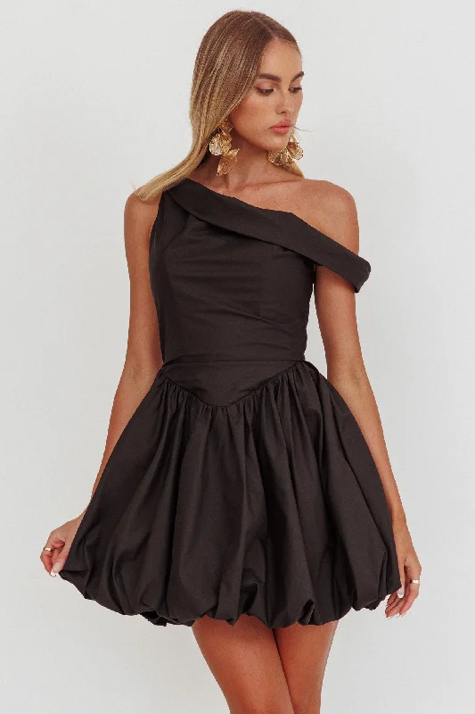 Celinda Asymmetric Neckline Balloon Mini Dress Black Cool Women's Skate