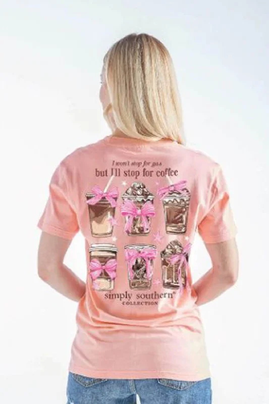 Simply Southern Coffee Cups T-Shirt for Women in Peach | SS-COFFEE-PEACH Dapper Women's 1920S Simply Southern Coffee Cups T-Shirt for Women in Peach | SS-COFFEE-PEACH Dapper Women's 1920S