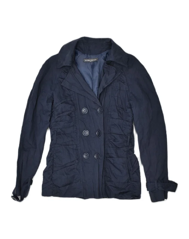 SANDRO FERRONE Womens Double Breasted Jacket UK 12 Medium Navy Blue Artistic Women's Hand - painted