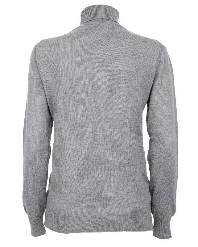 NEW FALL 24 - Women's Pure Cashmere Turtleneck Sweater Melange Gray by Monticelli Cashmere Relaxed Women's 