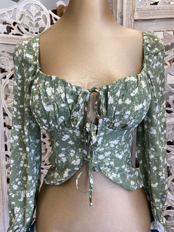 Green Floral Tie Up Top