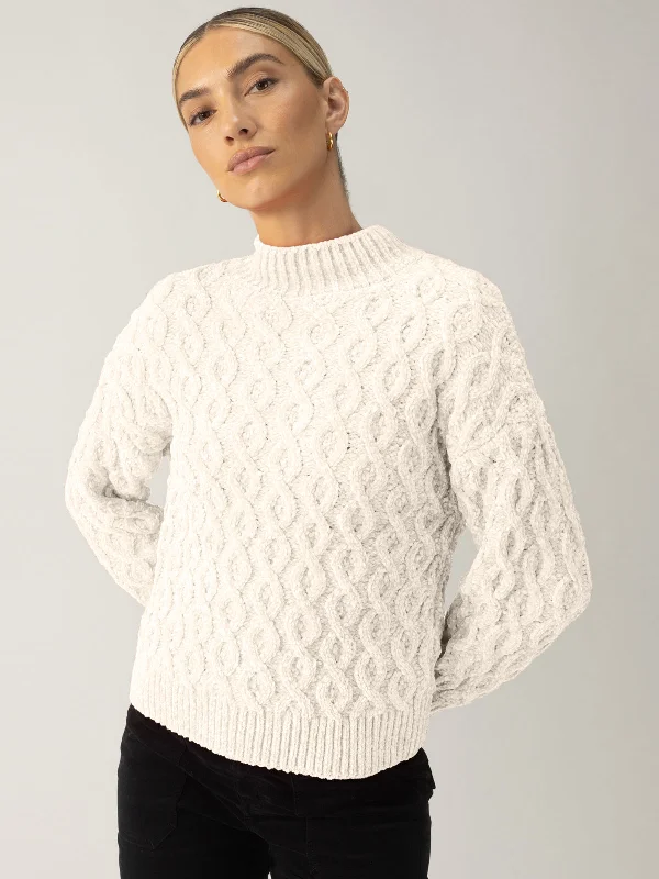 Cable Mock Neck Sweater Light Almond Confident Women's High - fashion