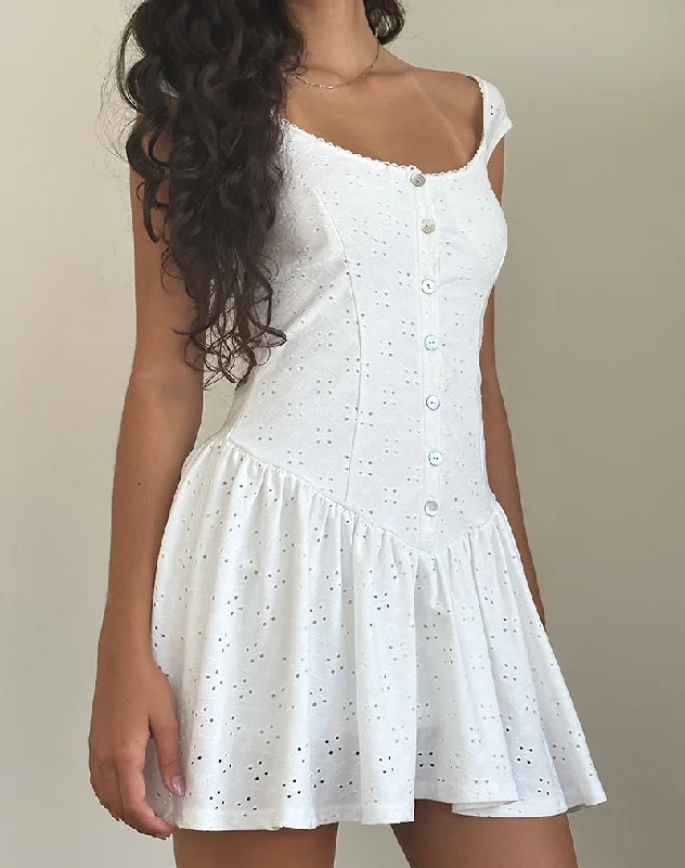 Misty Mini Tea Dress in Broderie White Contemporary 