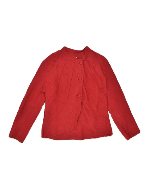 ORVIS Womens Knit 3 Button Blazer Jacket UK 14 Medium Red Wool Bold Women's Animal Print